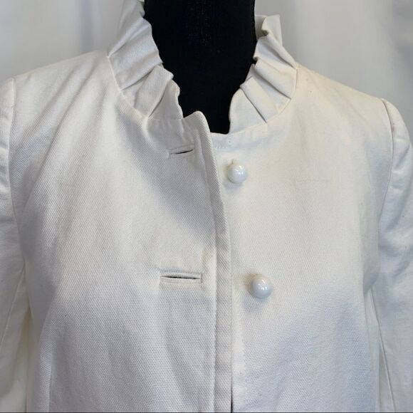 J.CREW white cavas atelier swing jacket ruffle collar Sz 2 - Picture 5 of 12